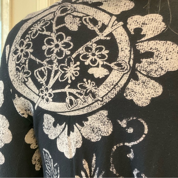 XXI Wrap Blouse / Jacket, Soft Knit Stretch, Black and Slate Design, Size Small - Picture 6 of 13